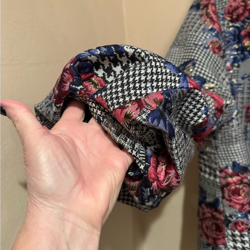 Alfani Glamorous Pink Floral Plaid Bell-Sleeve Jacket/Top with Shimmer - Picture 6 of 7